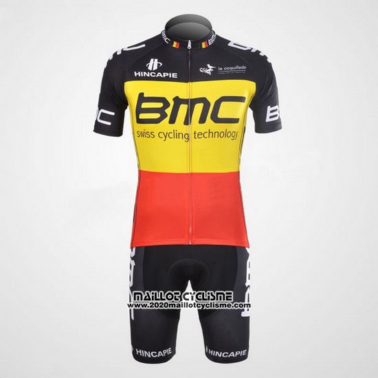 2012 Maillot Ciclismo BMC Champion Belgique Jaune et Rouge Manches Courtes et Cuissard